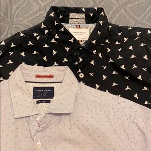 (2) Large Denim & Flower Men’s Button-Down